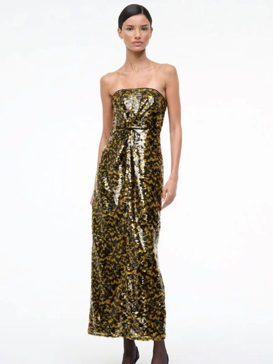 STAUD Dresses & Skirts - STAUD TURMERIC Cece Sequined Strapless Maxi Dress Strapless Gold Evening Gown 6
